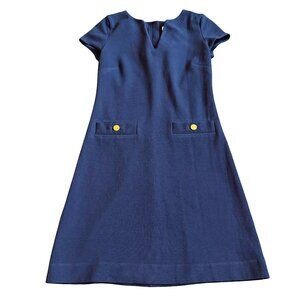 Lilly Pulitzer Layton Navy Blue Textured Sheath Dress Short Sleeve Size XS Women